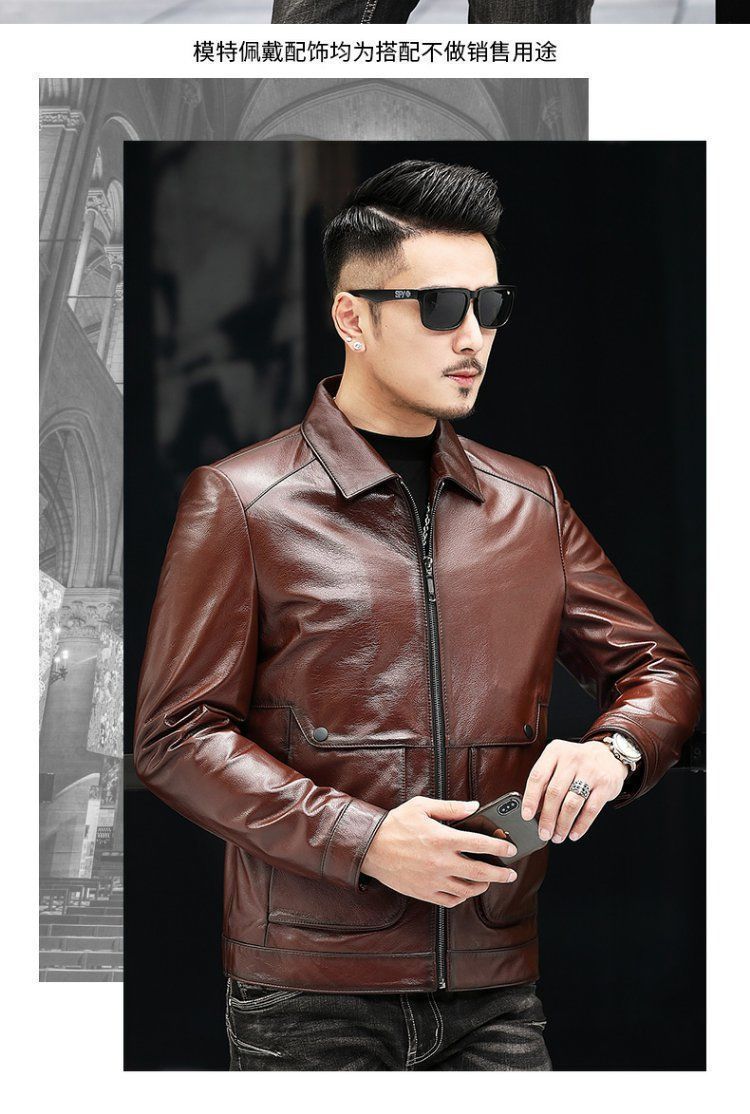 202 Autumn New Haining Sheep Genuine Leather Clothes Men's Korean-Style Short Slim Lapel Leather Jacket Coat 202 Autumn New Haining Sheep Genuine Leather Clothes Men's Korean-Style Short Slim Lapel Leather Jacket Coat