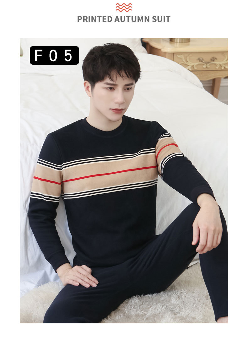 New Winter Men's Fleece Lined Padded Warm Keeping Underwear Set Youth Can Wear outside Lambswool Printed Autumn Clothes Long Pants New Winter Men's Fleece Lined Padded Warm Keeping Underwear Set Youth Can Wear outside Lambswool Printed Autumn Clothes Long Pants