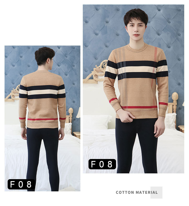 New Winter Men's Fleece Lined Padded Warm Keeping Underwear Set Youth Can Wear outside Lambswool Printed Autumn Clothes Long Pants New Winter Men's Fleece Lined Padded Warm Keeping Underwear Set Youth Can Wear outside Lambswool Printed Autumn Clothes Long Pants