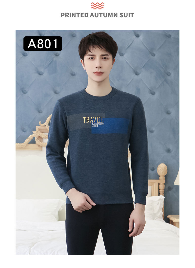 New Winter Men's Fleece Lined Padded Warm Keeping Underwear Set Youth Can Wear outside Lambswool Printed Autumn Clothes Long Pants New Winter Men's Fleece Lined Padded Warm Keeping Underwear Set Youth Can Wear outside Lambswool Printed Autumn Clothes Long Pants
