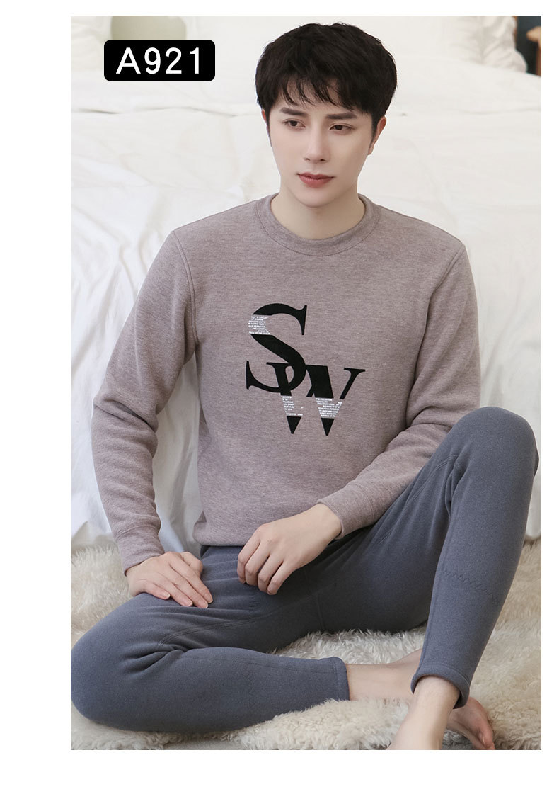 New Winter Men's Fleece Lined Padded Warm Keeping Underwear Set Youth Can Wear outside Lambswool Printed Autumn Clothes Long Pants New Winter Men's Fleece Lined Padded Warm Keeping Underwear Set Youth Can Wear outside Lambswool Printed Autumn Clothes Long Pants