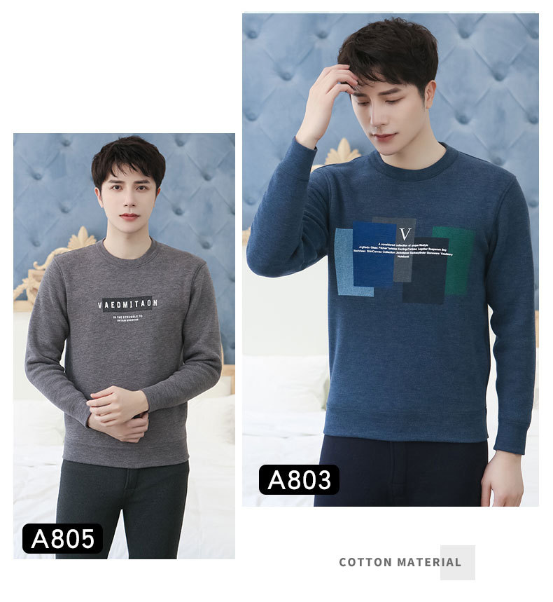 New Winter Men's Fleece Lined Padded Warm Keeping Underwear Set Youth Can Wear outside Lambswool Printed Autumn Clothes Long Pants New Winter Men's Fleece Lined Padded Warm Keeping Underwear Set Youth Can Wear outside Lambswool Printed Autumn Clothes Long Pants