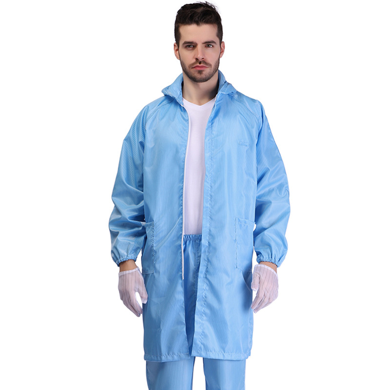 Antistatic clothing Hooded Smock dust-free Workshop Electronic Factory Food Blue Hooded work clothes for men and women