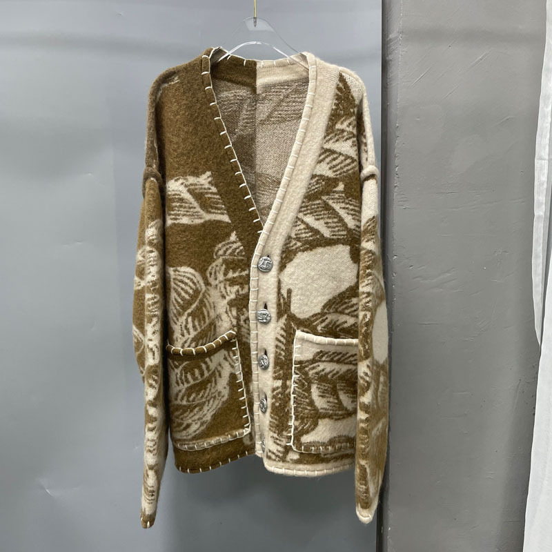 In Stock Autumn and Winter Knitting Cardigan Coat Women's Rope Jacquard Wool Sweater Hand Sewing Unlimited Lock Edge Sweater