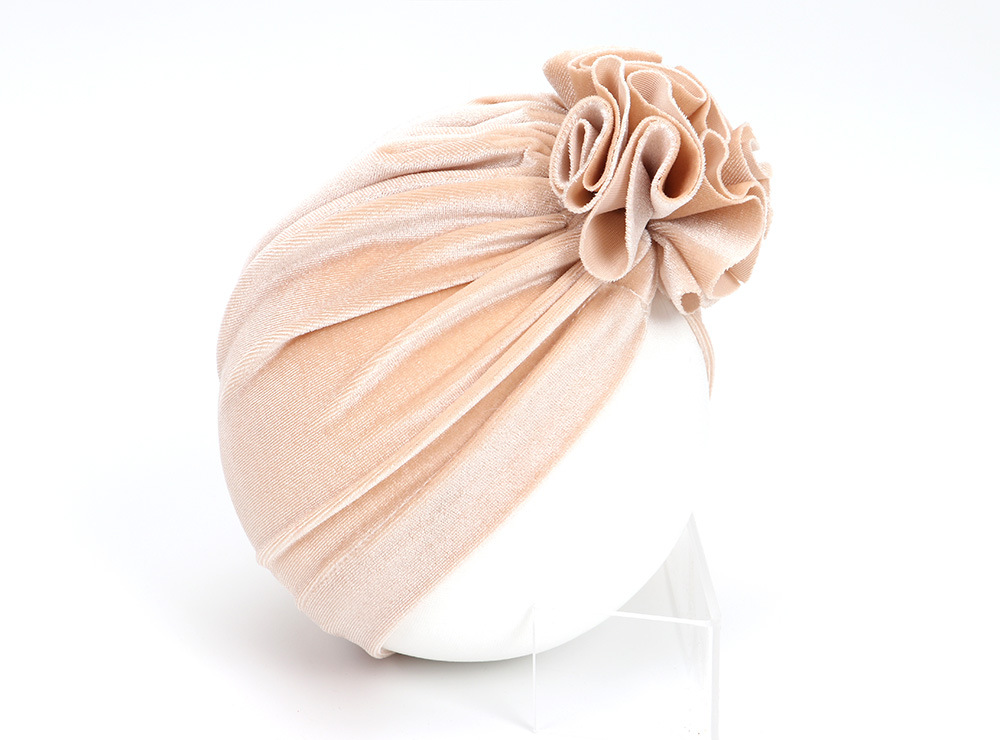 14 Colors Foreign Trade New Children Sleeve Cap Baby Autumn and Winter Gold Velvet Knitted Fabric Pleated Flower Indian Hat