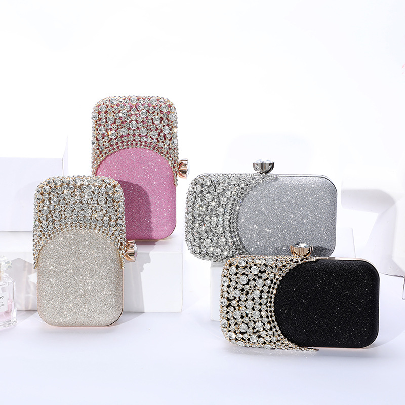 Internet Celebrity Diamond Evening Bag Women's Hand Holding Dress Garment Bag Disco Dancing Shiny Ladies Banquet Cheongsam Handbag Cosmetic Bag