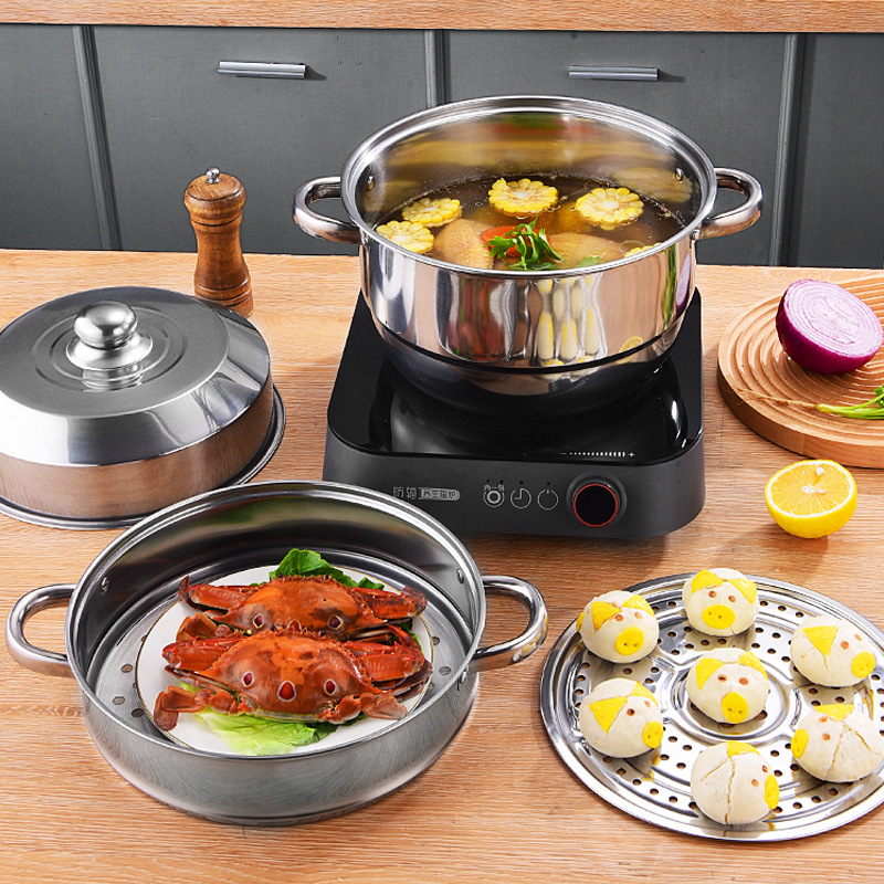 Stainless Steel Three-Layer Steamer Double Grate Two-Layer Large Capacity Cooking Pot Household Soup Steamer Practical Mid-Autumn Festival National Day Gift