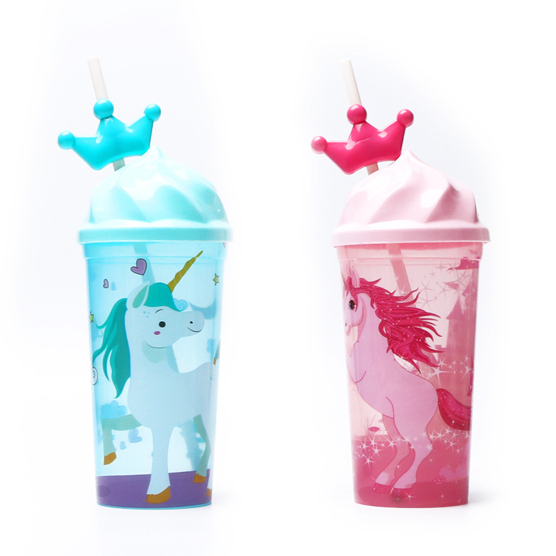 Yumei Straight Tube cup Unicorn Crown Straw cup Transparent ice Cup Children's Creative Muzzle cup