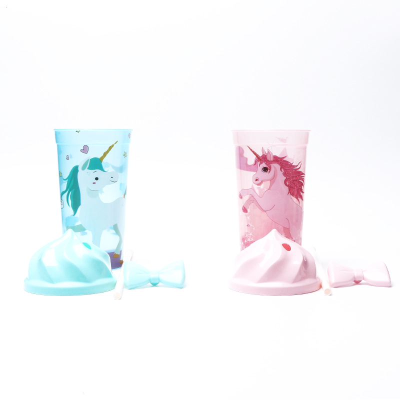 Yumei Straight Tube cup Unicorn Crown Straw cup Transparent ice Cup Children's Creative Muzzle cup
