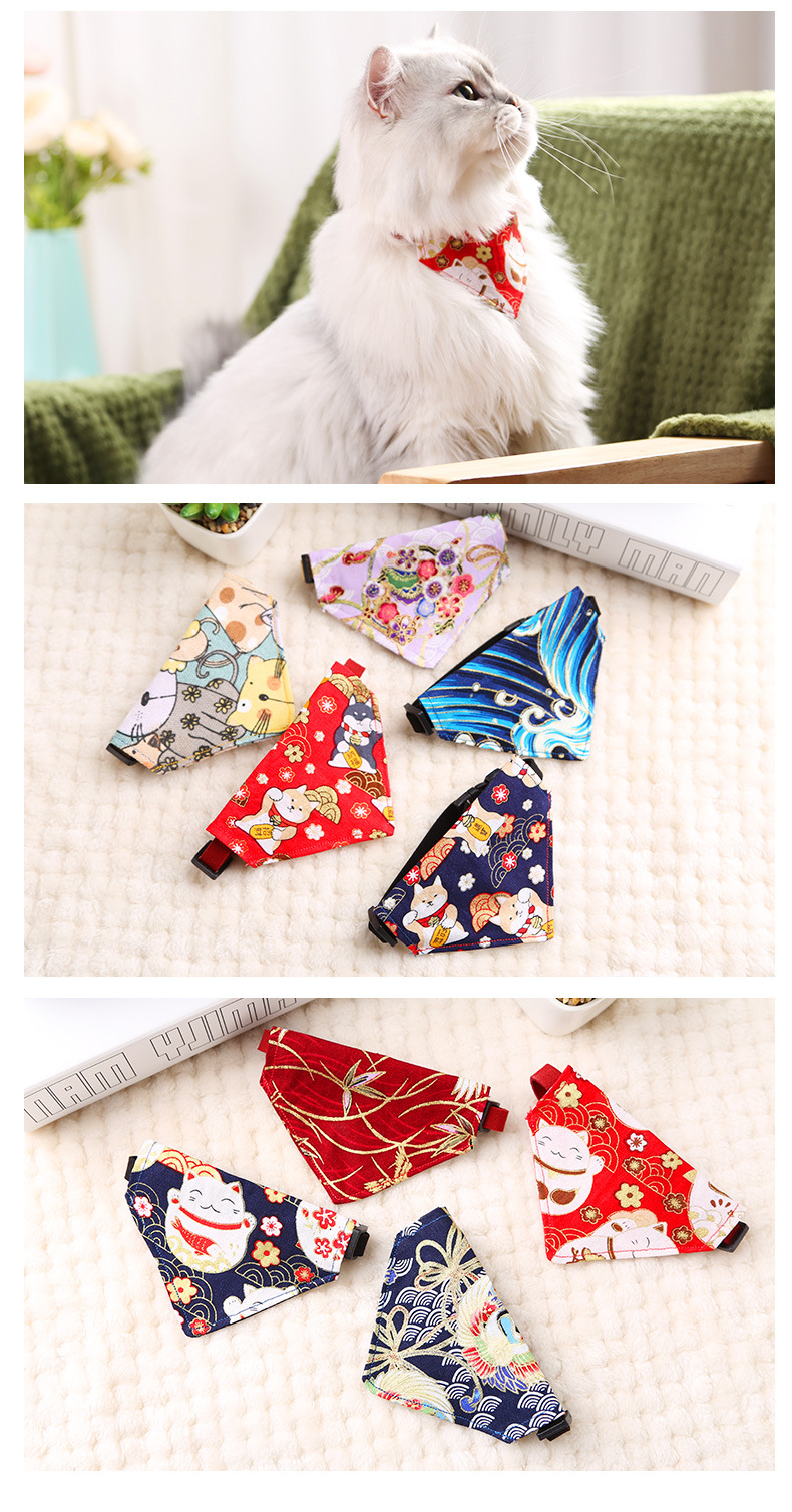 Cat Japanese Saliva Towel Japanese Style Triangular Binder Cat Collar Small Dog Cat Ornament Dogs and Cats Scarf Dog Collar