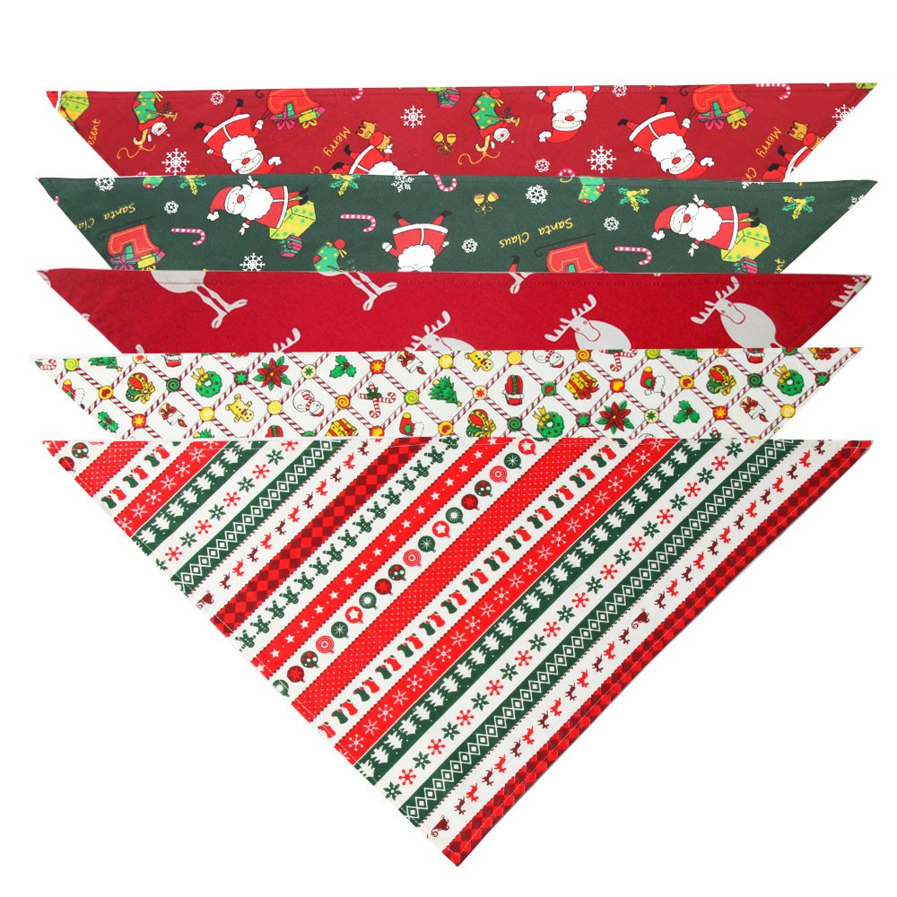 Amazon Hot Selling Christmas Pet's Saliva Towel Dog Triangle Cotton Printed Cat Scarf Scarf Scarf