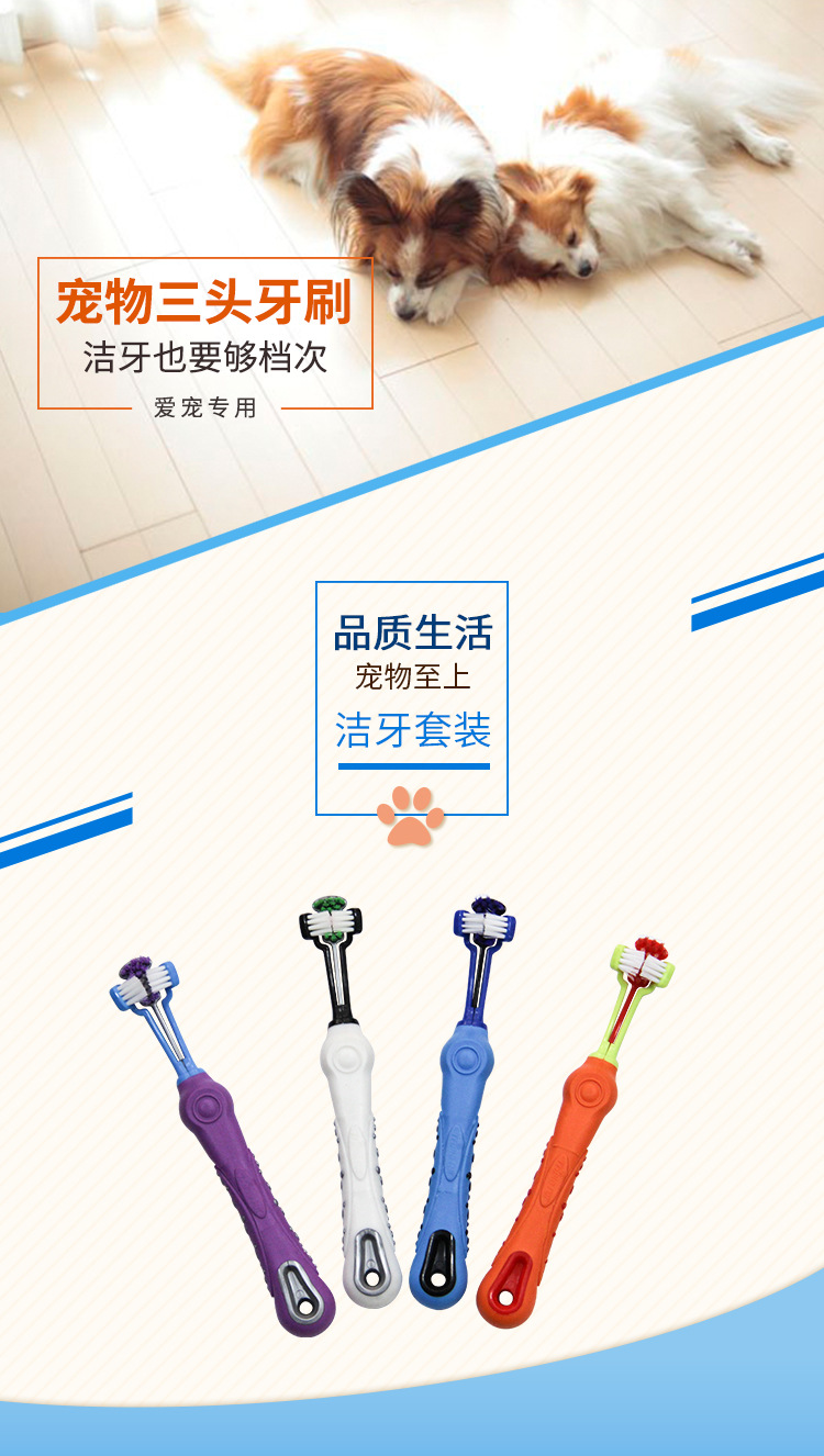 Pet Supplies Pet Toothbrush Three-Head Toothbrush Multi-Angle Cleaning Large Dog Toothbrush Factory Wholesale