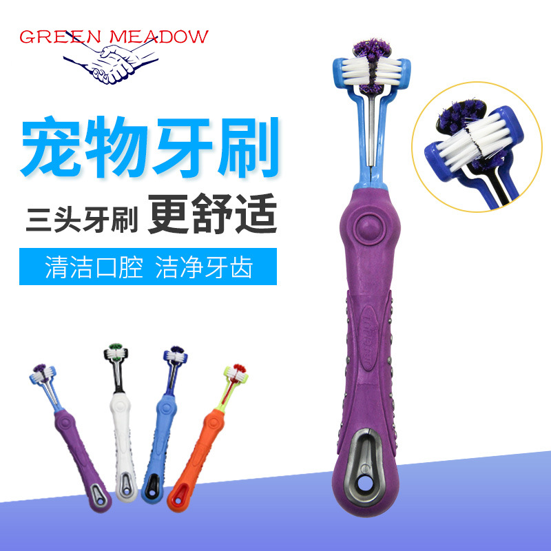 Pet Supplies Pet Toothbrush Three-Head Toothbrush Multi-Angle Cleaning Large Dog Toothbrush Factory Wholesale