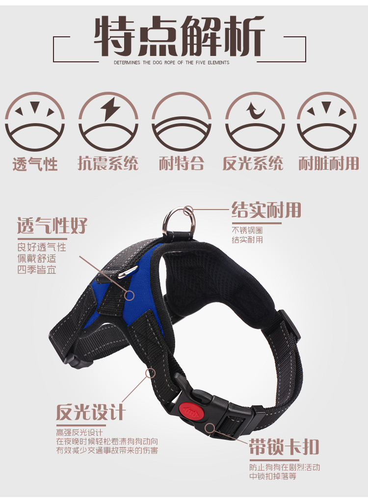 Pet's Chest-Back Medium Large Dog Dog Chain Explosion-Proof Chest Strap Dog Leash Dog Hand Holding Rope Factory Direct Sales