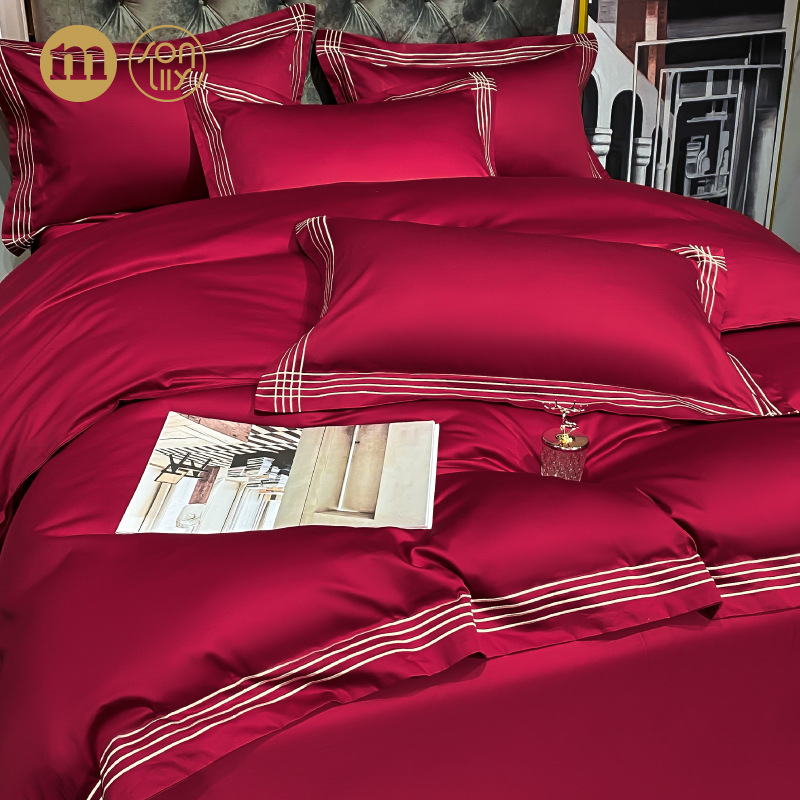 Set Wedding 100S All Cotton Pure Cotton New Wedding Celebration Quilt Happy Quilt High-End Wedding Room Wedding bedding