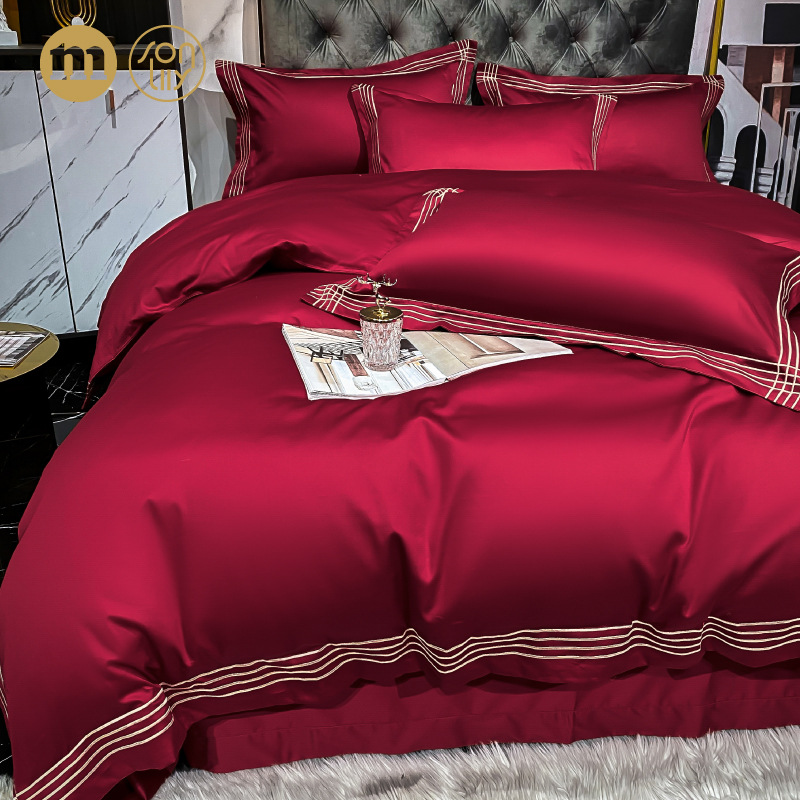 Set Wedding 100S All Cotton Pure Cotton New Wedding Celebration Quilt Happy Quilt High-End Wedding Room Wedding bedding