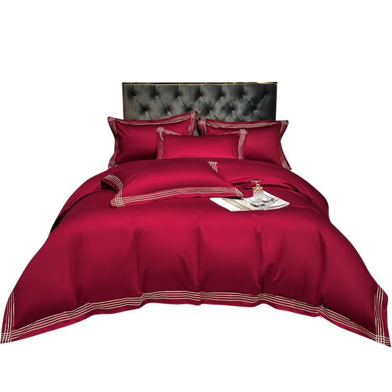Red Wedding Bedding Four-Piece Set Wedding 100S All Cotton Pure Cotton New Wedding Celebration Quilt Happy Quilt High-End Wedding Room