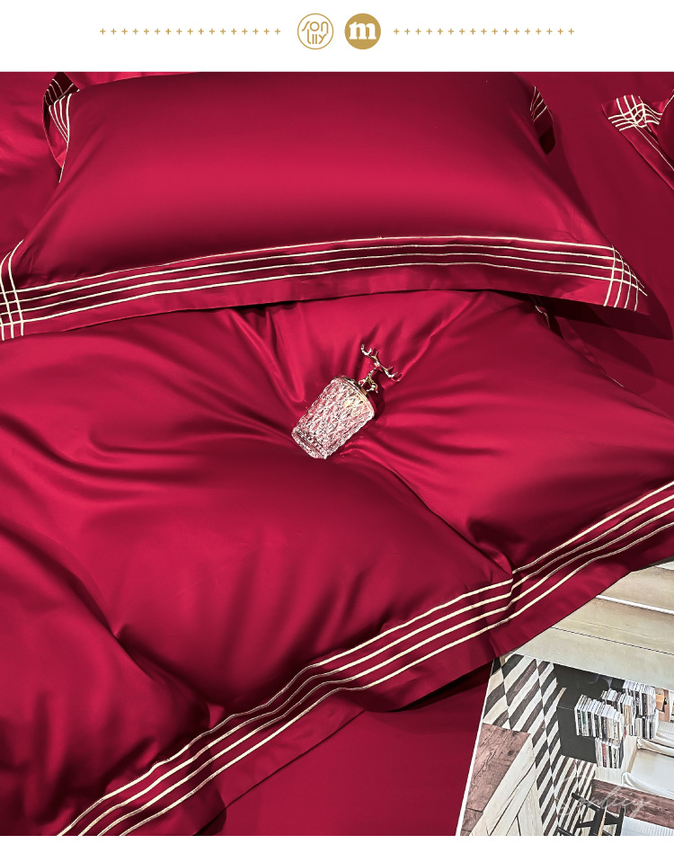Red Wedding Bedding Four-Piece Set Wedding 100S All Cotton Pure Cotton New Wedding Celebration Quilt Happy Quilt High-End Wedding Room Red Wedding Bedding Four-Piece Set Wedding 100S All Cotton Pure Cotton New Wedding Celebration Quilt Happy Quilt High-End Wedding Room