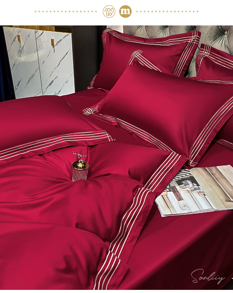 Red Wedding Bedding Four-Piece Set Wedding 100S All Cotton Pure Cotton New Wedding Celebration Quilt Happy Quilt High-End Wedding Room Red Wedding Bedding Four-Piece Set Wedding 100S All Cotton Pure Cotton New Wedding Celebration Quilt Happy Quilt High-End Wedding Room