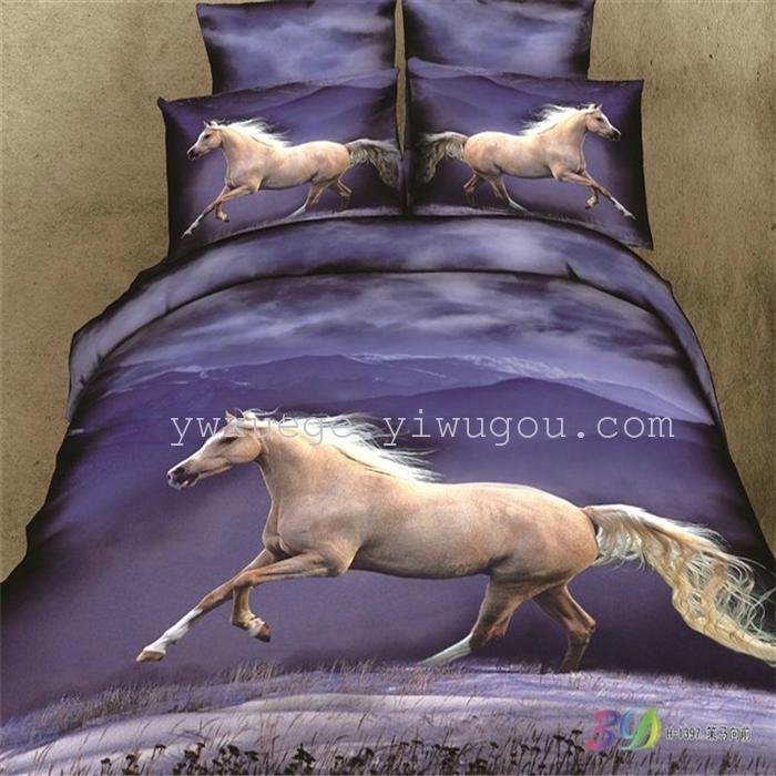 Horse blow four-piece 3D reactive dye printing of cotton four piece Super icing wedding bedding Snow Bird House textiles Horse blow four-piece 3D reactive dye printing of cotton four piece Super icing wedding bedding Snow Bird House textiles