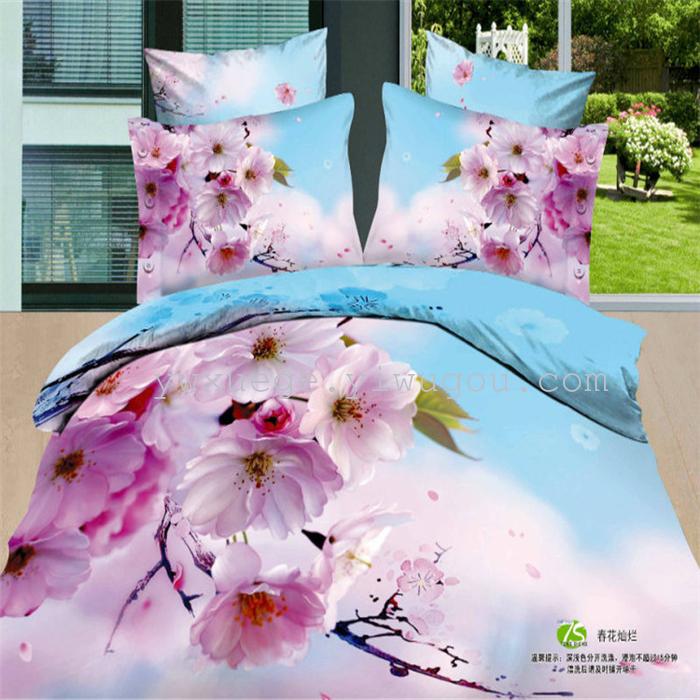 Horse blow four-piece 3D reactive dye printing of cotton four piece Super icing wedding bedding Snow Bird House textiles Horse blow four-piece 3D reactive dye printing of cotton four piece Super icing wedding bedding Snow Bird House textiles