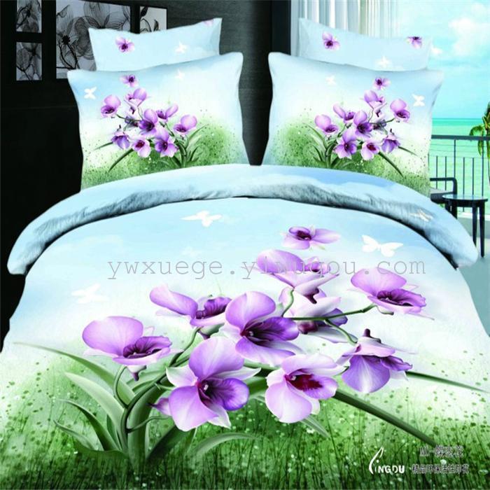 Horse blow four-piece 3D reactive dye printing of cotton four piece Super icing wedding bedding Snow Bird House textiles Horse blow four-piece 3D reactive dye printing of cotton four piece Super icing wedding bedding Snow Bird House textiles