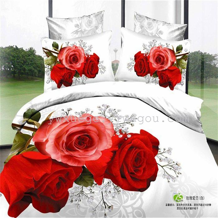 Horse blow four-piece 3D reactive dye printing of cotton four piece Super icing wedding bedding Snow Bird House textiles Horse blow four-piece 3D reactive dye printing of cotton four piece Super icing wedding bedding Snow Bird House textiles