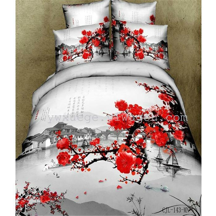 Horse blow four-piece 3D reactive dye printing of cotton four piece Super icing wedding bedding Snow Bird House textiles Horse blow four-piece 3D reactive dye printing of cotton four piece Super icing wedding bedding Snow Bird House textiles