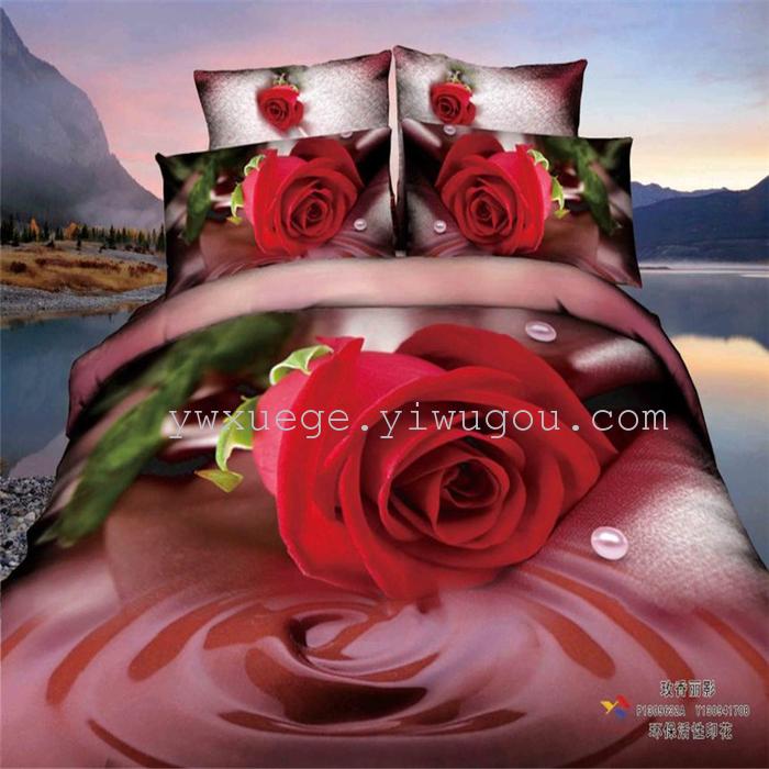 Horse blow four-piece 3D reactive dye printing of cotton four piece Super icing wedding bedding Snow Bird House textiles Horse blow four-piece 3D reactive dye printing of cotton four piece Super icing wedding bedding Snow Bird House textiles