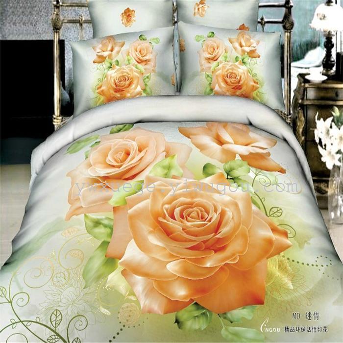 Horse blow four-piece 3D reactive dye printing of cotton four piece Super icing wedding bedding Snow Bird House textiles Horse blow four-piece 3D reactive dye printing of cotton four piece Super icing wedding bedding Snow Bird House textiles