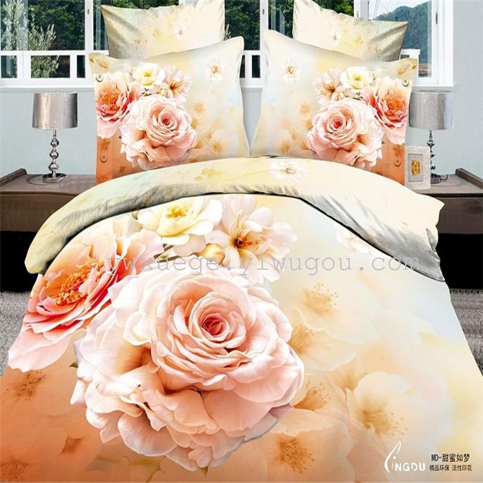 Horse blow four-piece 3D reactive dye printing of cotton four piece Super icing wedding bedding Snow Bird House textiles Horse blow four-piece 3D reactive dye printing of cotton four piece Super icing wedding bedding Snow Bird House textiles