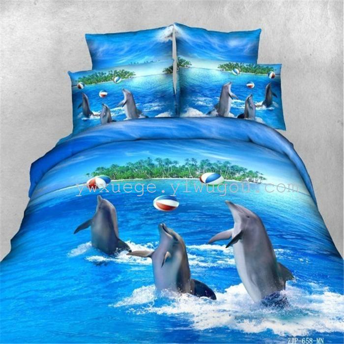 Horse blow four-piece 3D reactive dye printing of cotton four piece Super icing wedding bedding Snow Bird House textiles Horse blow four-piece 3D reactive dye printing of cotton four piece Super icing wedding bedding Snow Bird House textiles