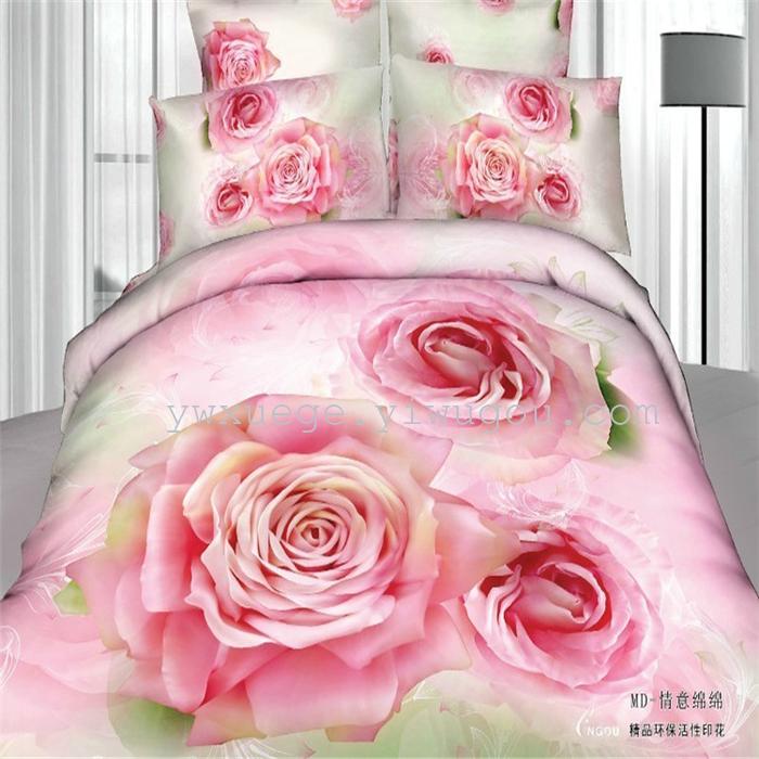 Horse blow four-piece 3D reactive dye printing of cotton four piece Super icing wedding bedding Snow Bird House textiles Horse blow four-piece 3D reactive dye printing of cotton four piece Super icing wedding bedding Snow Bird House textiles
