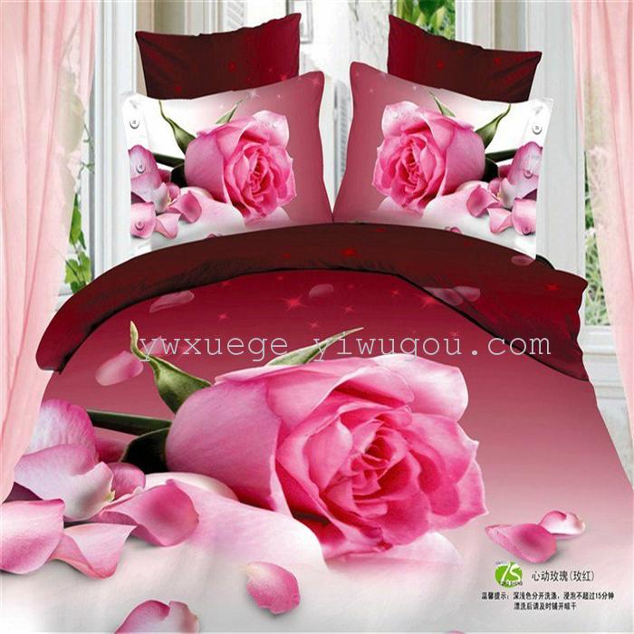 Horse blow four-piece 3D reactive dye printing of cotton four piece Super icing wedding bedding Snow Bird House textiles Horse blow four-piece 3D reactive dye printing of cotton four piece Super icing wedding bedding Snow Bird House textiles