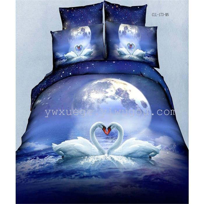 Horse blow four-piece 3D reactive dye printing of cotton four piece Super icing wedding bedding Snow Bird House textiles Horse blow four-piece 3D reactive dye printing of cotton four piece Super icing wedding bedding Snow Bird House textiles