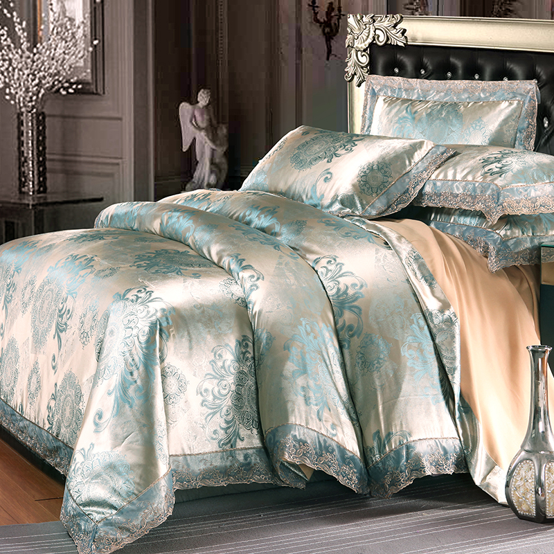 Ywxuege tiansi cotton satin-jacquard four-piece wedding bedding set olandi - milk white export