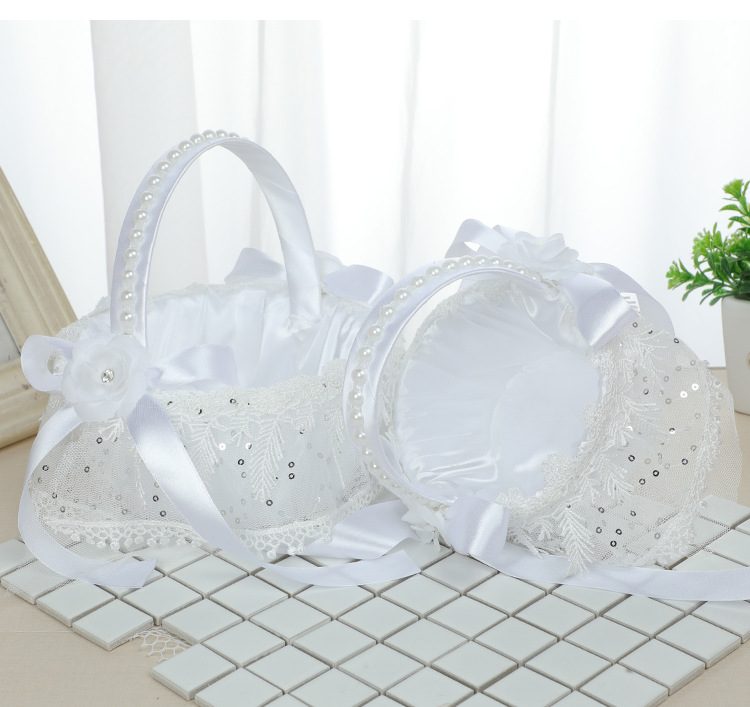 European New Style Wedding Flower Girl Sprinkling Flowers Creative Flower Basket White Lace Bridesmaid Portable Flower Basket Wholesale