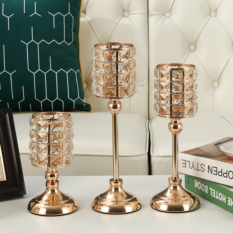 European Crystal Candlestick Iron Craft Decorations Metal Candle Holder Crafts Living Room Decoration Wedding