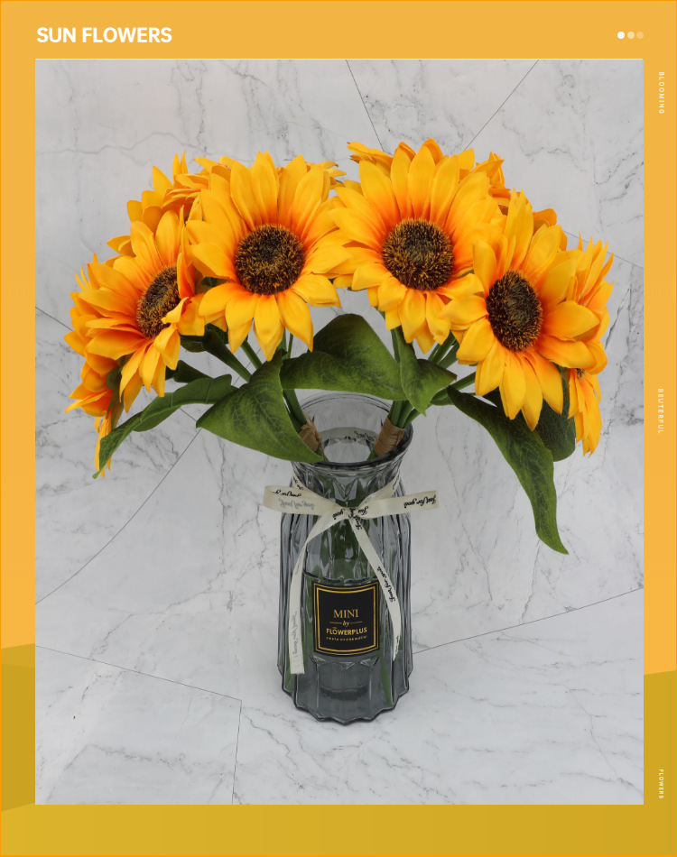 Artificial Flower Wedding Decoration Bridal Bouquet 5-Head Hand-Tied Sunflower Fake Flower Crafts Ornaments