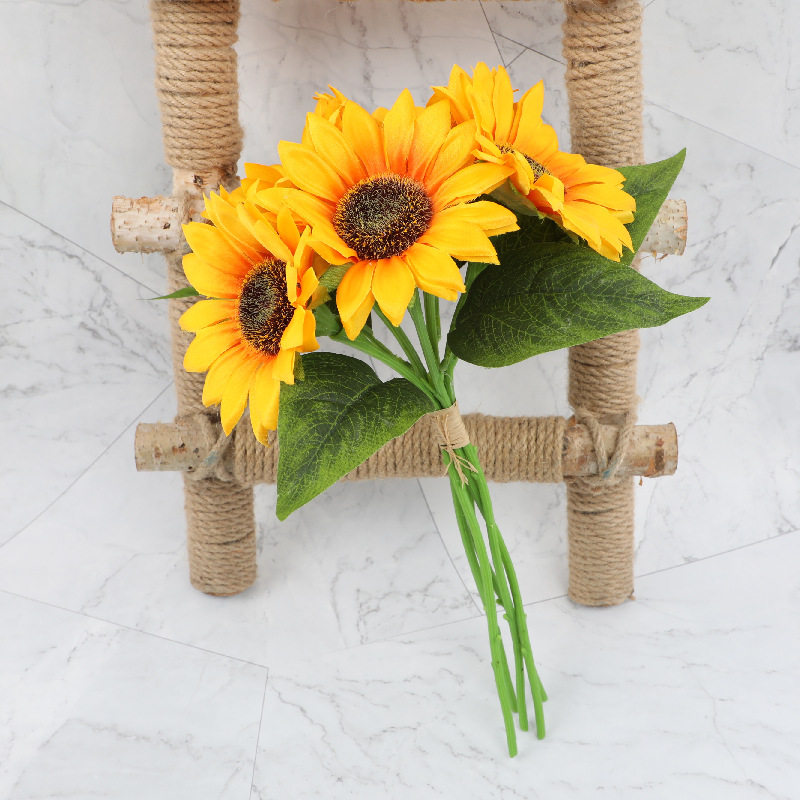 Artificial Flower Wedding Decoration Bridal Bouquet 5-Head Hand-Tied Sunflower Fake Flower Crafts Ornaments