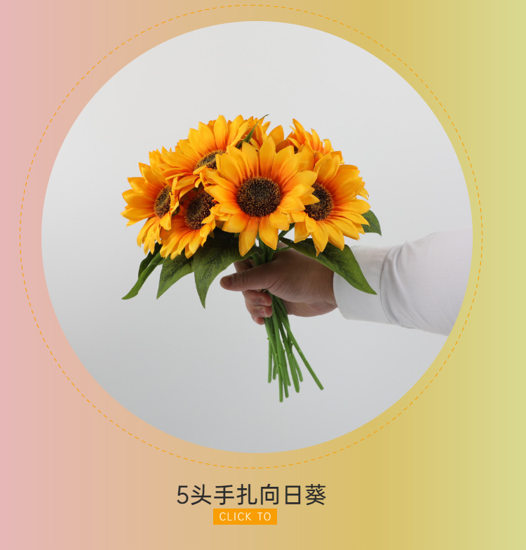 Artificial Flower Wedding Decoration Bridal Bouquet 5-Head Hand-Tied Sunflower Fake Flower Crafts Ornaments