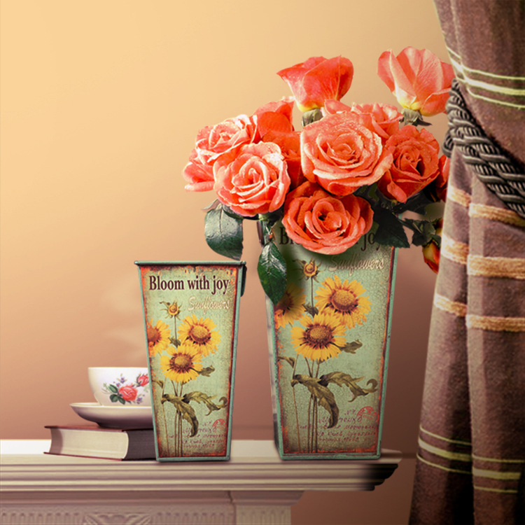 Factory Direct Sales Home Decoration Wedding Flower Arrangement Iron Bucket Iron Flower Arrangement Crafts Decoration Sm