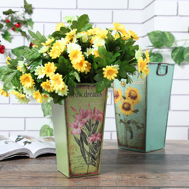 Factory Direct Sales Home Decoration Wedding Flower Arrangement Iron Bucket Iron Flower Arrangement Crafts Decoration Sm