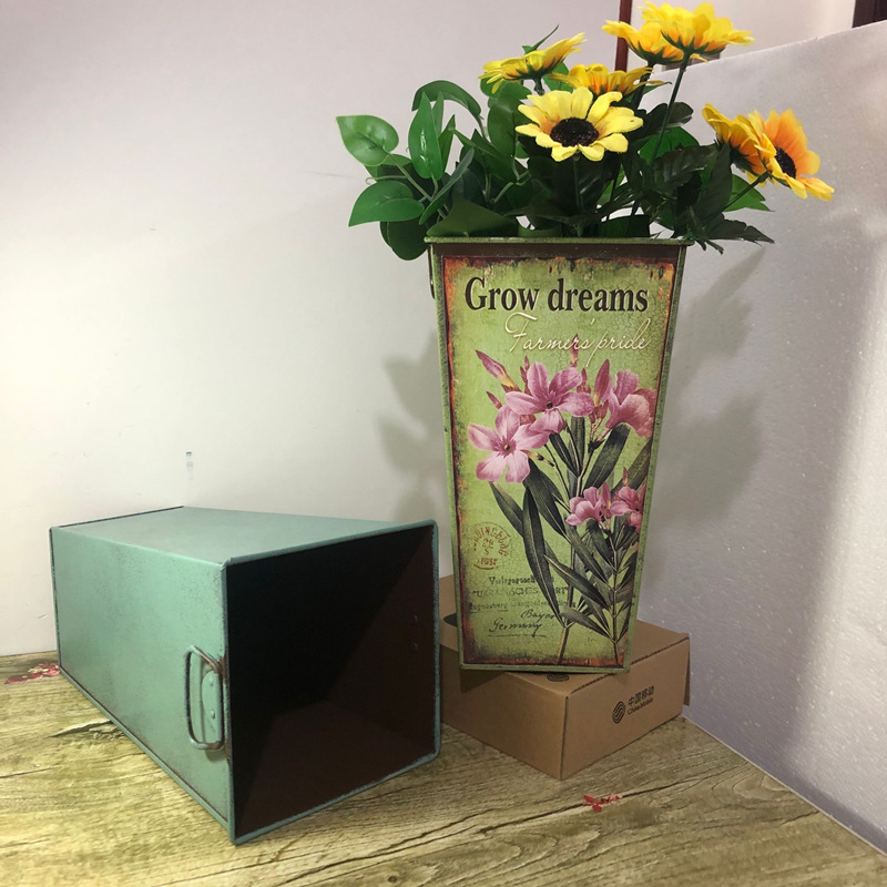 Factory Direct Sales Home Decoration Wedding Flower Arrangement Iron Bucket Iron Flower Arrangement Crafts Decoration Sm