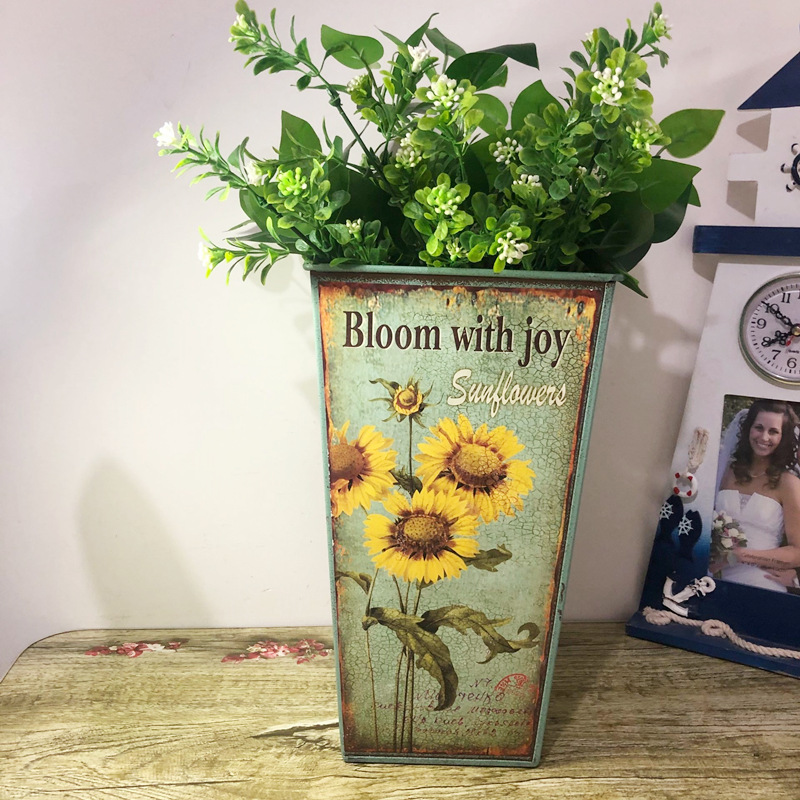 Factory Direct Sales Home Decoration Wedding Flower Arrangement Iron Bucket Iron Flower Arrangement Crafts Decoration Sm
