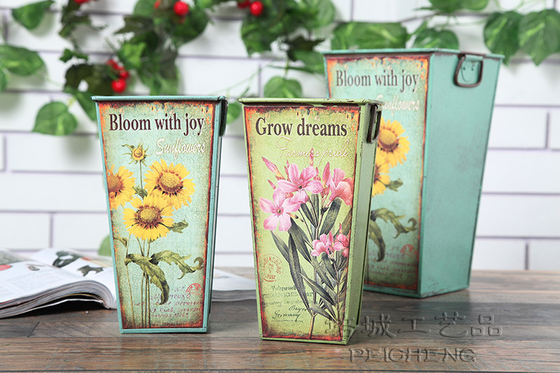 Factory Direct Sales Home Decoration Wedding Flower Arrangement Iron Bucket Iron Flower Arrangement Crafts Decoration Sm