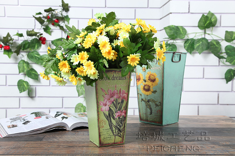 Factory Direct Sales Home Decoration Wedding Flower Arrangement Iron Bucket Iron Flower Arrangement Crafts Decoration Sm