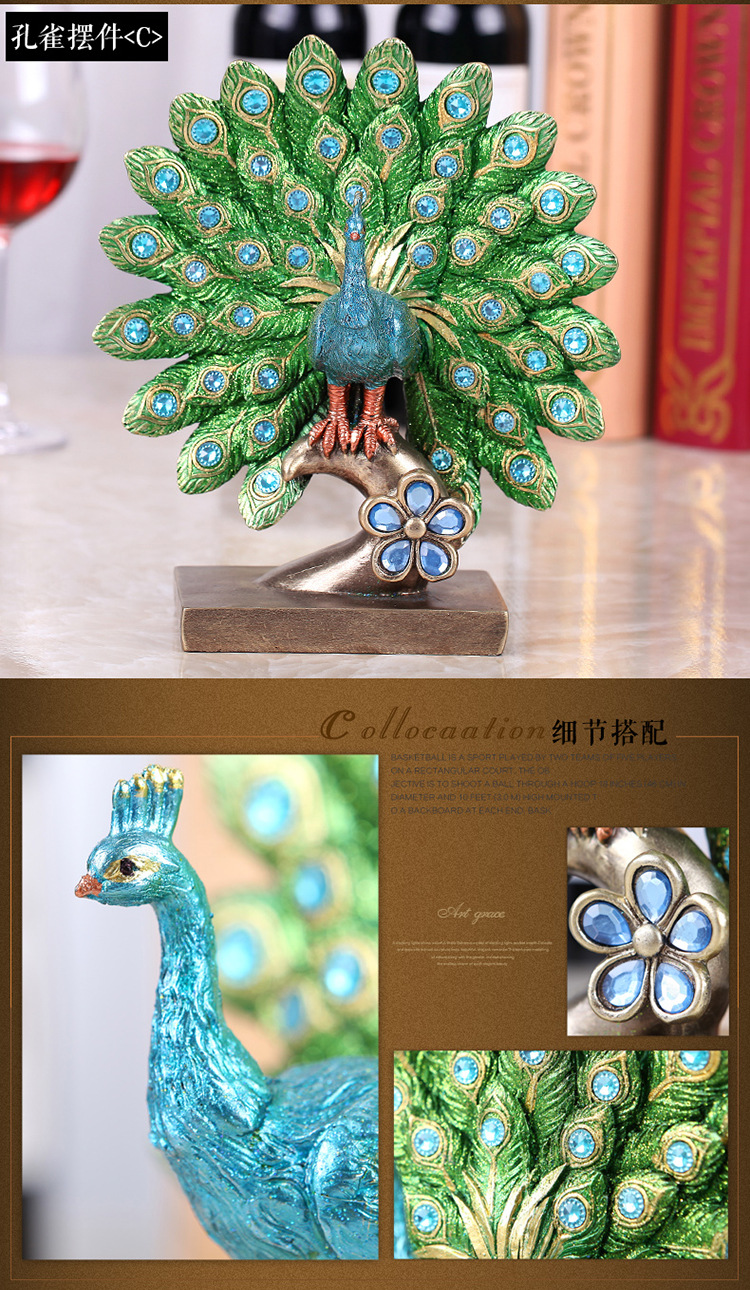 European-Style Peacock Ornaments Living Room Decorations Resin Crafts Hallway Wine Cabinet Desktop New House Housewarming Wedding Gifts