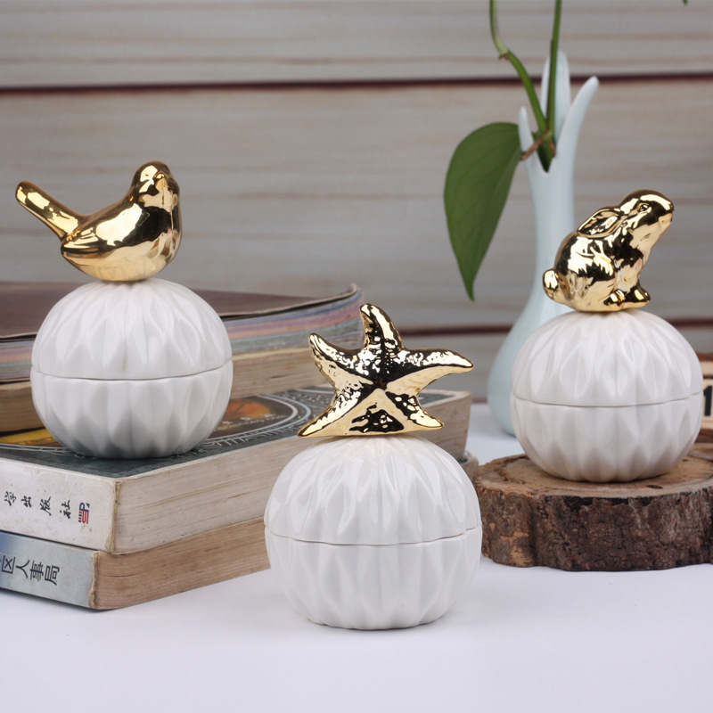 Ceramic storage tank Candy tank Storage tank Electroplating crafts home decoration storage tank wedding jewelry gift box