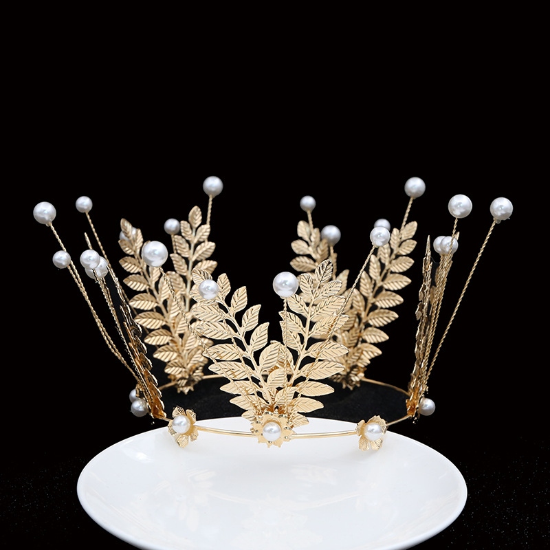 Bridal Ornament Wedding Dress Headdress Baking Cake Topper Crown Leaves Golden Mesh Hair Accessories Birthday Ornaments